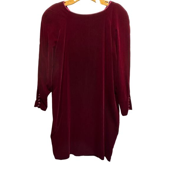 Jones New York Vintage Burgundy Velvet Dress Button Back Size 14 - Picture 1 of 8